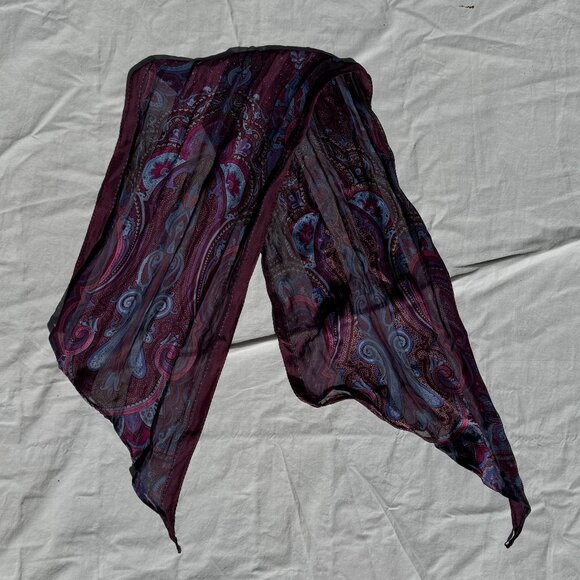 Vintage Berry Blue Purple, Wine, Paisley Silk Headscarf Neckscarf - Picture 2 of 5